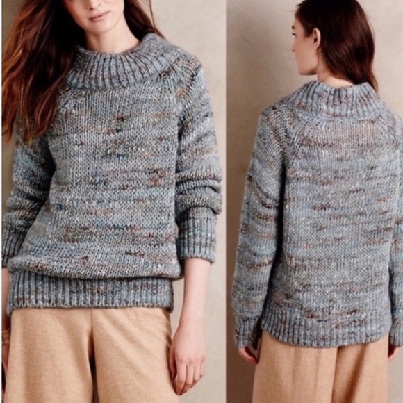 Anthropologie Moth Alpaca/Wool Blend Cowl Neck Knit Sweater Blue/Green Small - Picture 2 of 13